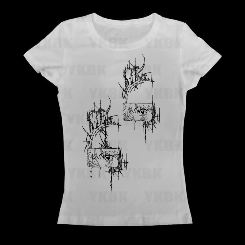 Harajuku Punk Goth Sexy Tops Frauen Anime Sommer 90er Jahre Grunge Grafik Punk Print Top Mode Schlank Tops Vintage Baby Tees Emo Mädchen