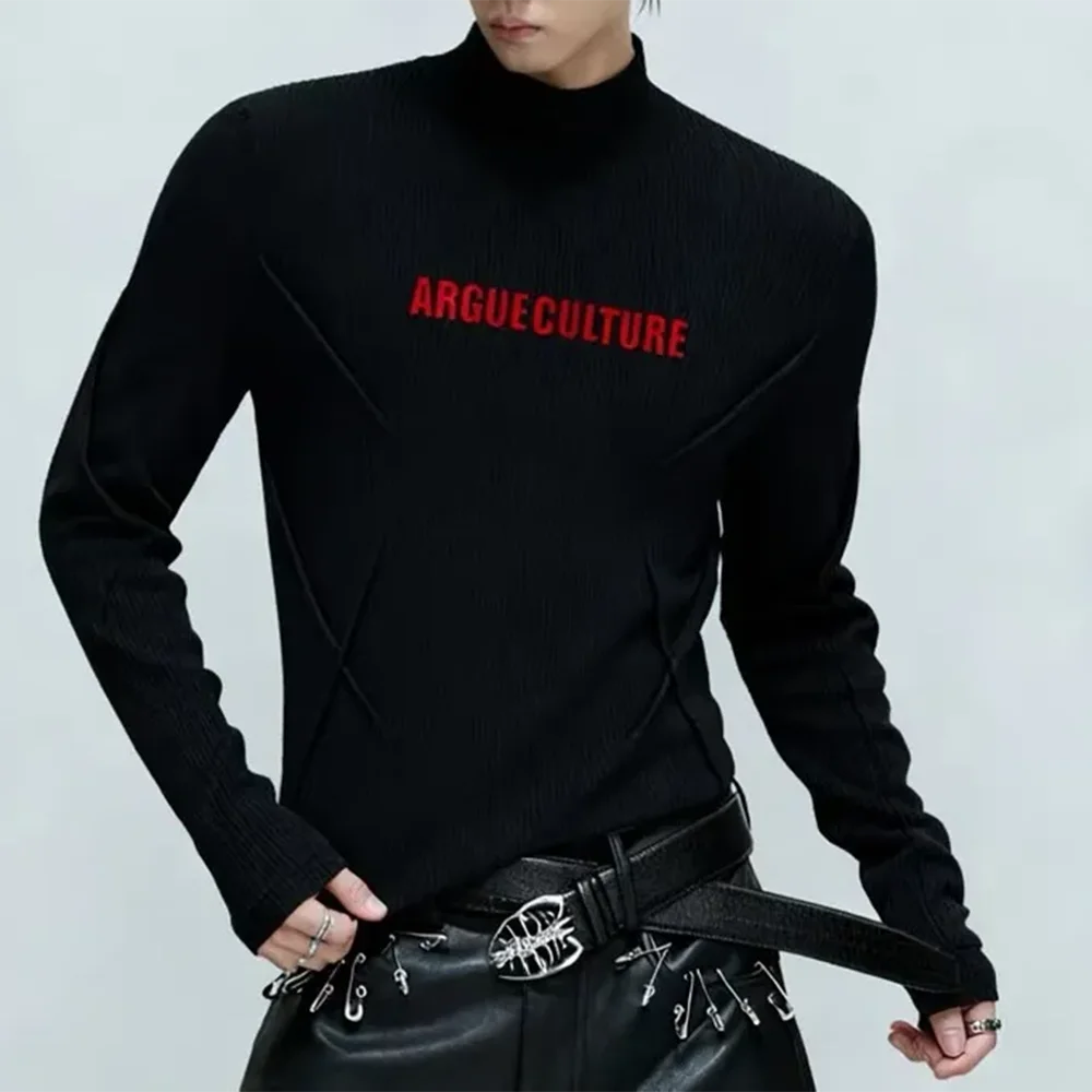 

2025 зимняя новая мужская футболка с длинными рукавами и принтом, американская ретро-мода, модный уличный повседневный облегающий нишевый мужской топ