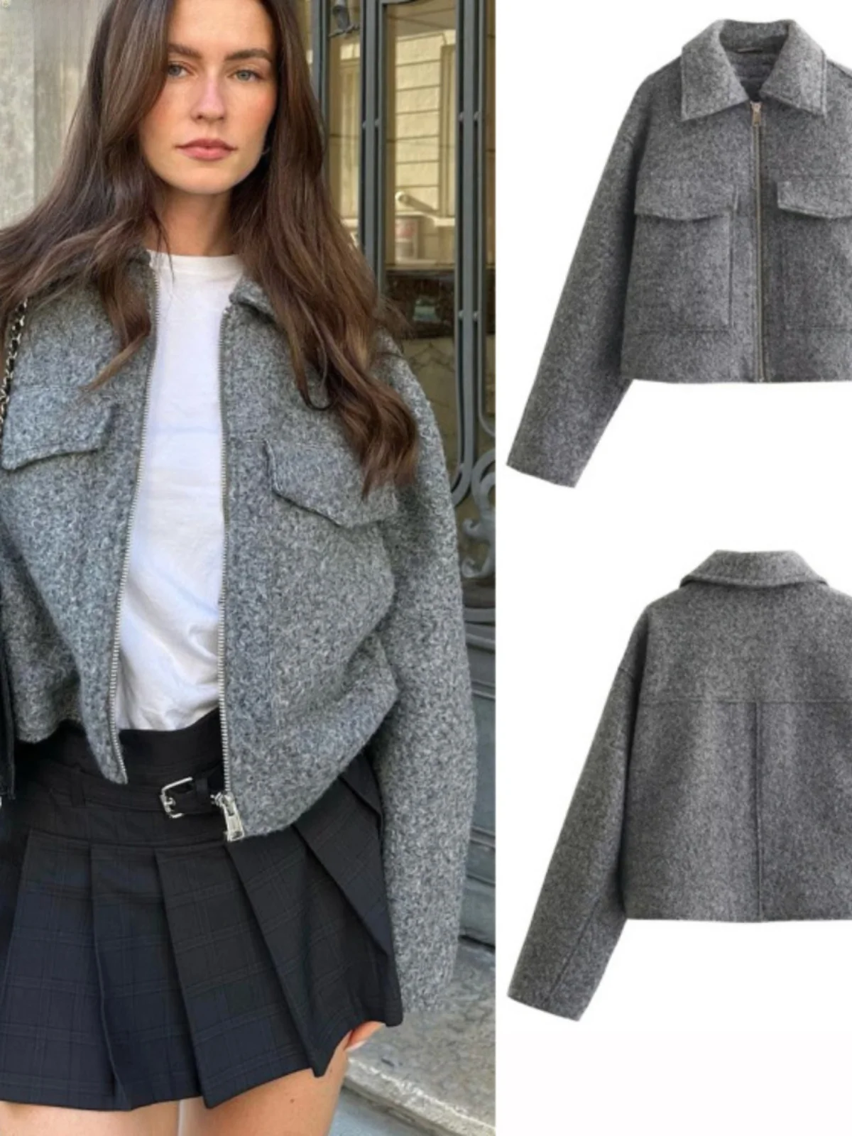 

Свободные повседневные шерстяные куртки женские ort Sle с застежкой-молнией однотонные поездки на работу модный осенний сезон полиэфирное волокно