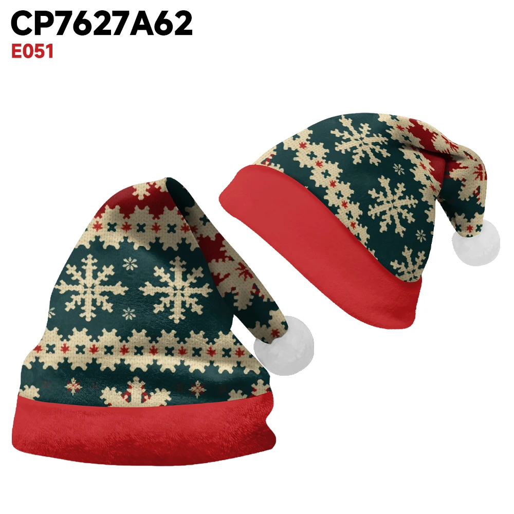 Christmas hat with green background and snowflake print, high-quality daily casual trend, warm and comfortable