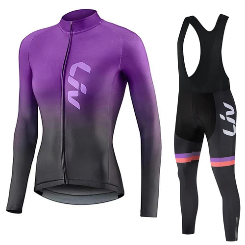 Imagen 2 del producto LIV-Camiseta de ciclismo para mujer, babero de ciclismo, traje de ciclismo para bicicleta de carretera, conjunto largo, chaqueta cálida para bicicleta, camisa deportiva de ciclismo, otoño e invierno
