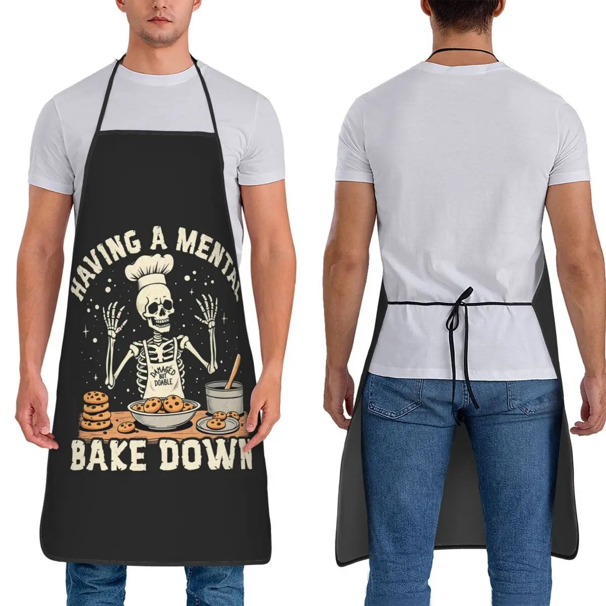 

Mental Bake Down Baking Skeleton Aprons Chef Cooking Baking Tablier Sleeveless Bib Kitchen Cleaning Pinafore for Women Men