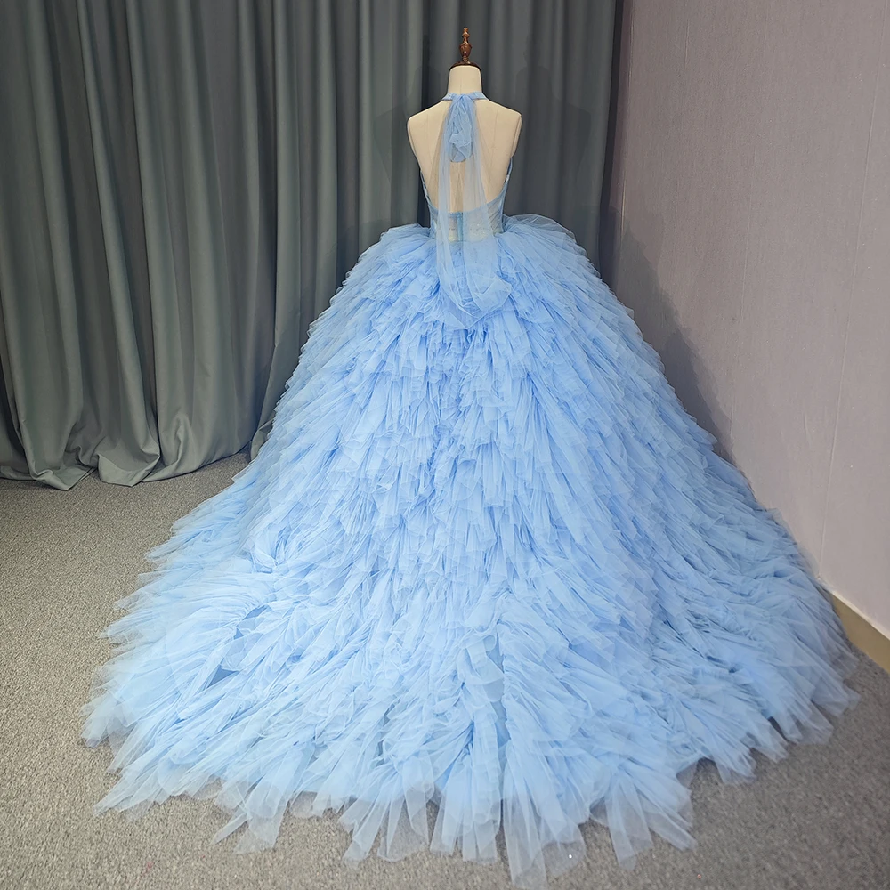 Lace Blue Customized Quinceanera Dresses for Teens Lacing up Surprise Price Tulle Diamond Vestido De 15 Made to Order DY5728