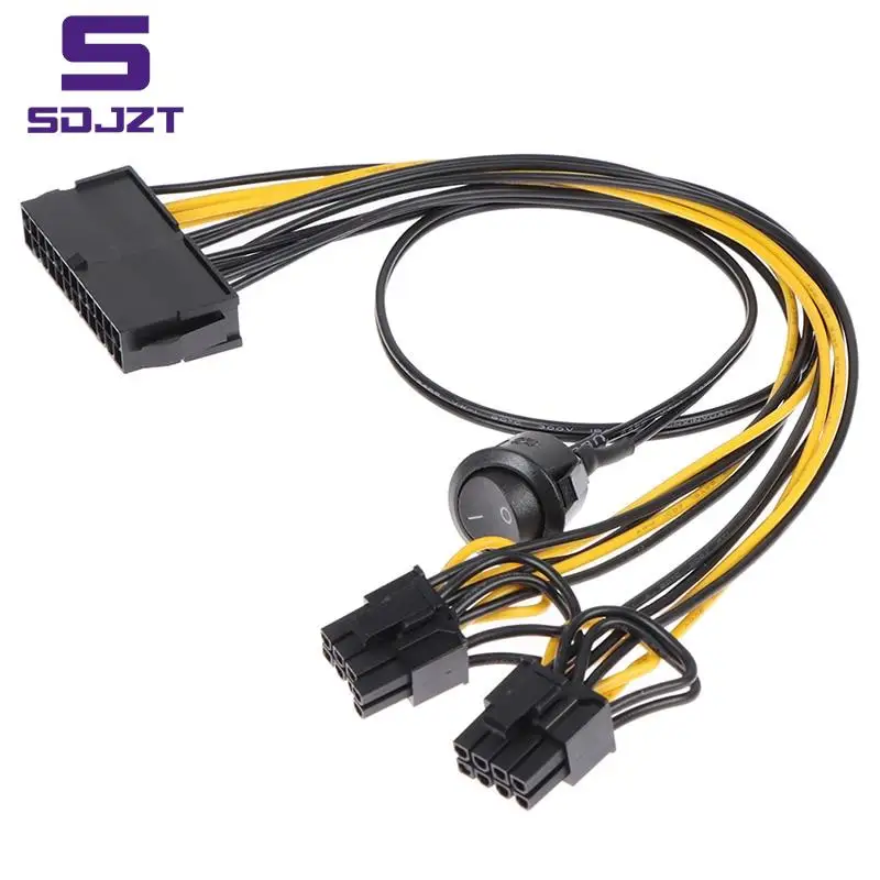 1PC ATX Power 24Pin to Dual 6+2 Pin 8 Pin with on Off Switch Cable 6Pin 8Pin Male to 24 Pin Female Power Supply Cable