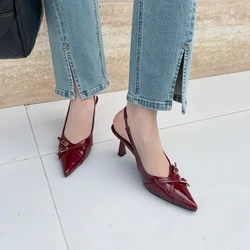 Black High Heels Ladies Pointed Toe Slingback Shoes Women Comfort Low Heel Shoes Summer Office Pumps Wine red Zapatos Mujer