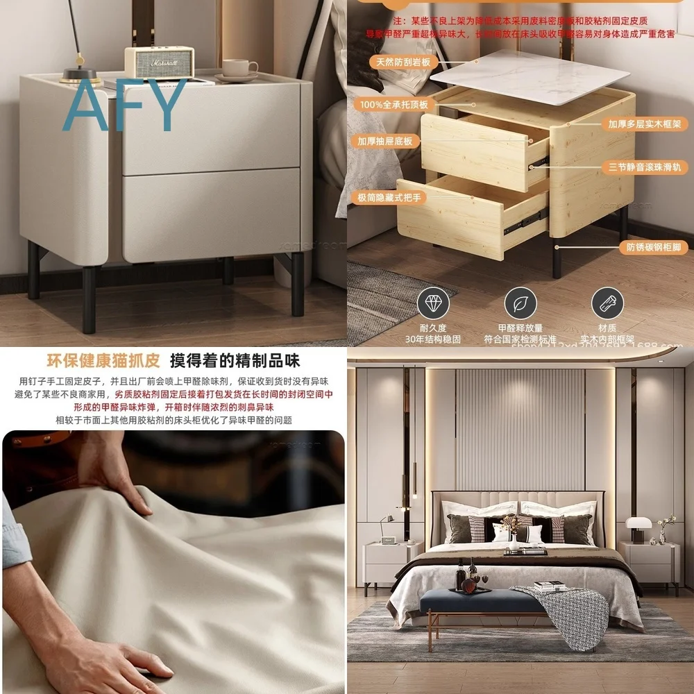 Modern Minimalist Solid Wood Bedside Table for Luxury Bedroom Decor Small Italian Style Nightstand Cabinet for Contemporary