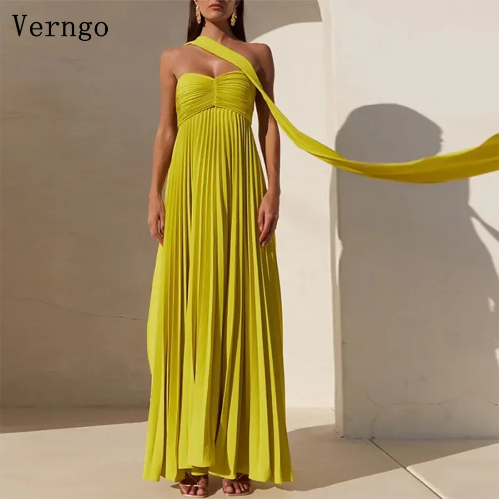 

Verngo Yellow Chiffon Evening Dresses Strapless A Line Formal Occasion Dress Women Elegant Prom Party Gowns Customized