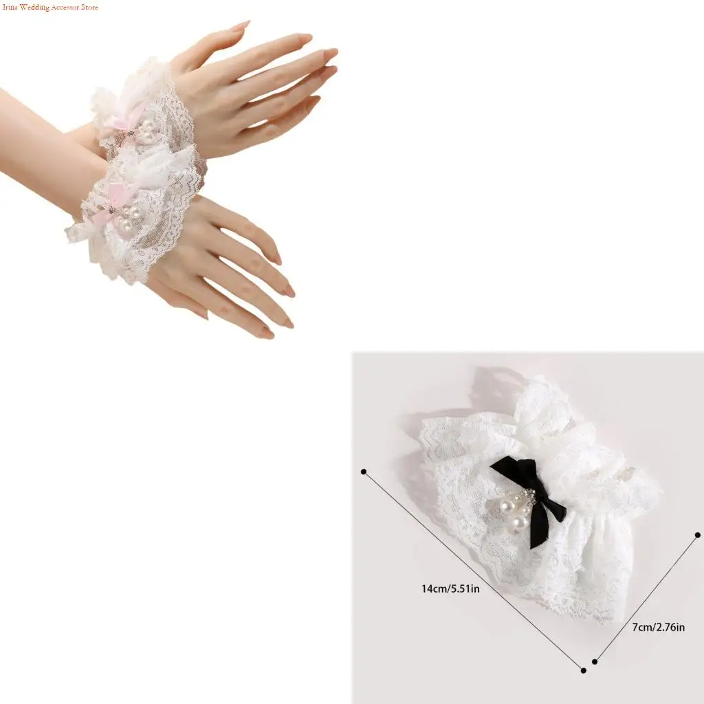 

G92D Pearls Bowknot Lace Arm Sleeves Decorative Arm Cover for Daily Wear Photoshoots