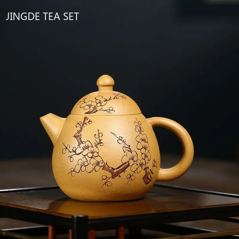 

Yixing Purple Clay Tea Pot Hand Carved Plum Blossom Teapots Beauty Kettle Chinese Tea Set Customized Large Capacity 230ml