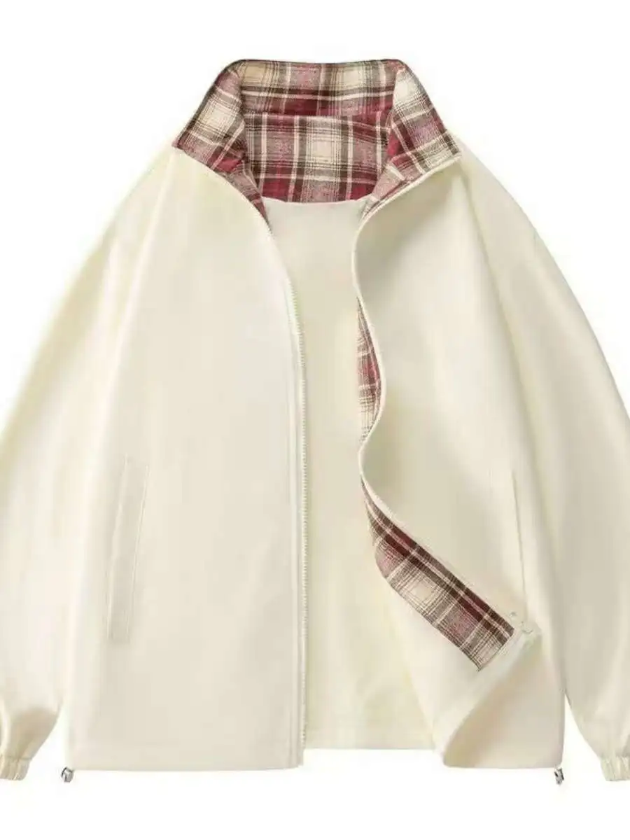 

Мужская осенняя куртка свободного кроя в клетку с пэчворком, повседневная, с воротником-стойкой, однотонная, молодежная, модная, утепленная, из полиэстера