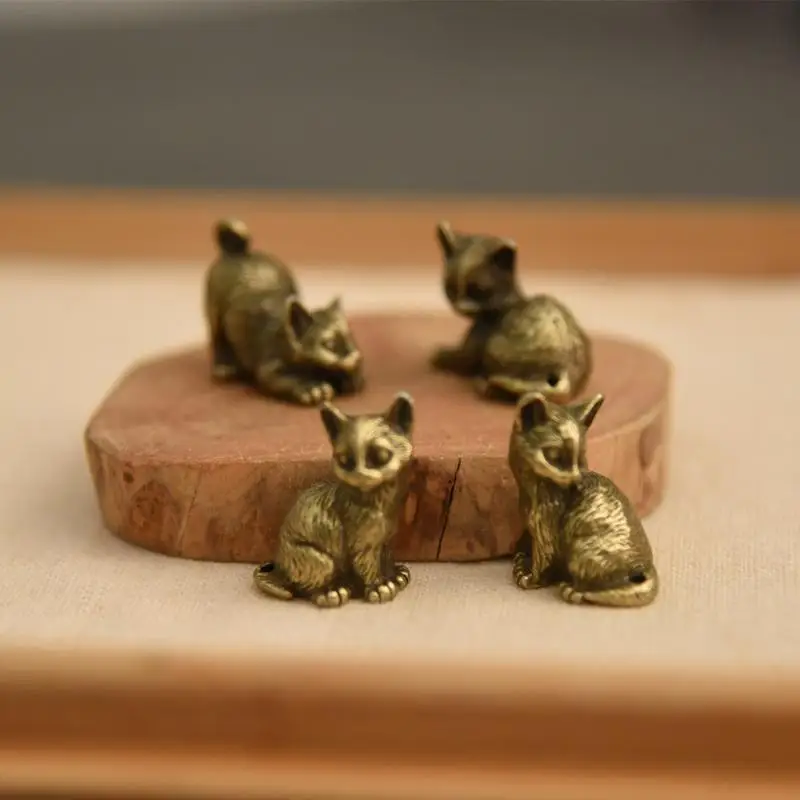 4 Styles Available Brass Cute Cats Figurines Miniatures Desktop Ornaments Small Animal Tea Pet Home Decor Accessories