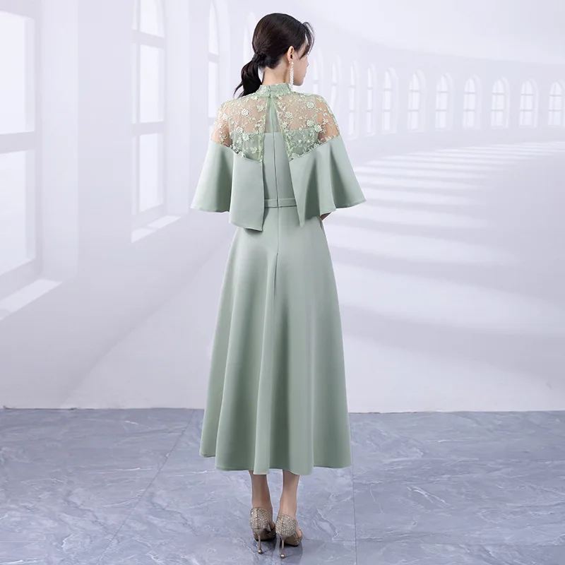 Sempre bonito-vestido de noite longo para mulheres, elegante, verde claro, manga folha de lótus, a-line, cinto flor, vestido de baile, novo, 2023