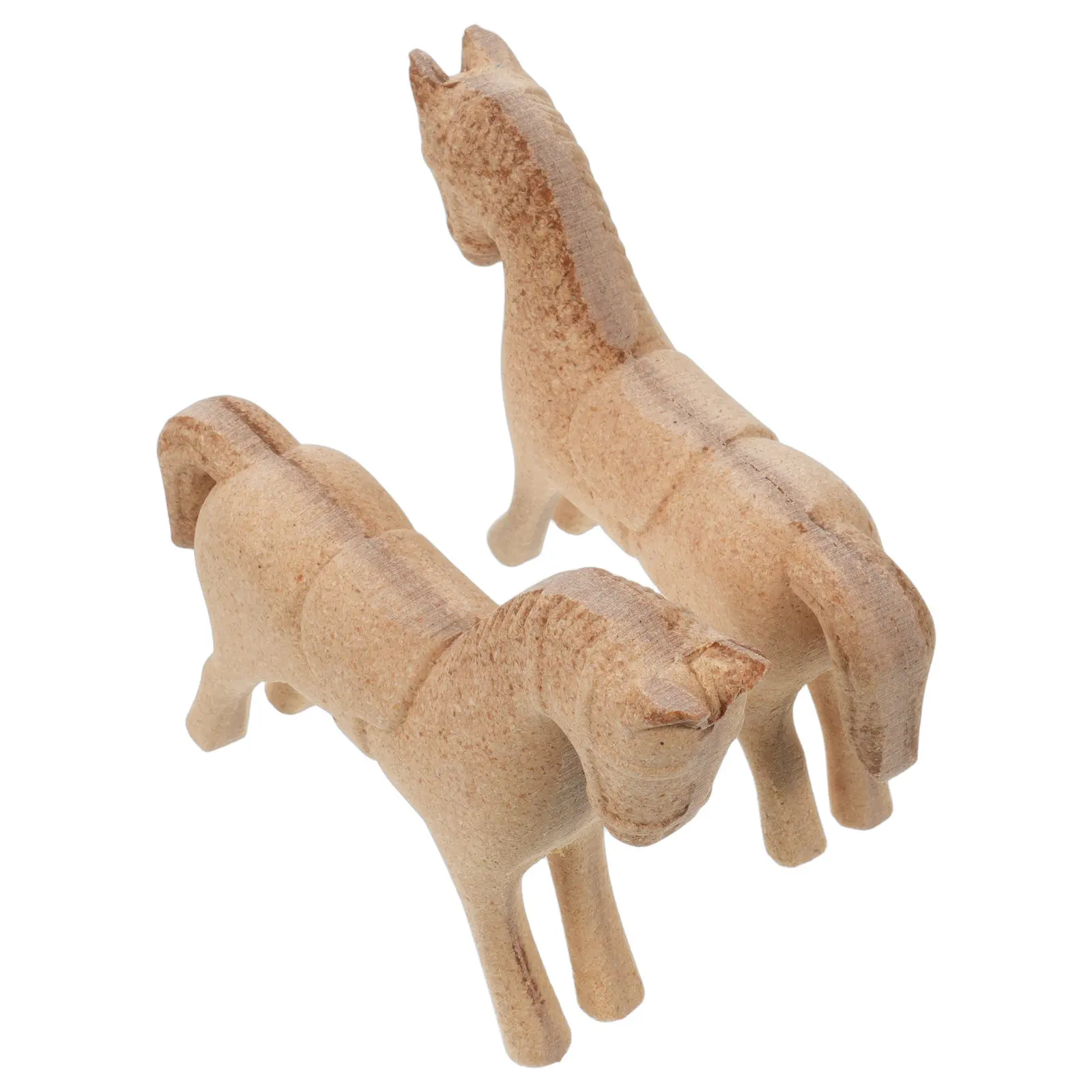 2Pcs Wood Horse Craft Paintable Figures Unfinished Carved Animals DIY Creative Horse Statues for Desk Table Top Western Decor