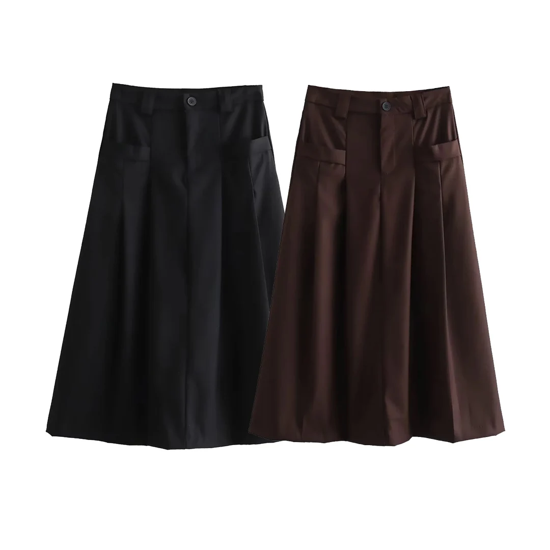 KASLEAD Faionable a-ligne sur le genou costume jupe femme rétro ket Design rue Sle Polyester Fiber Ci jupe de trajet