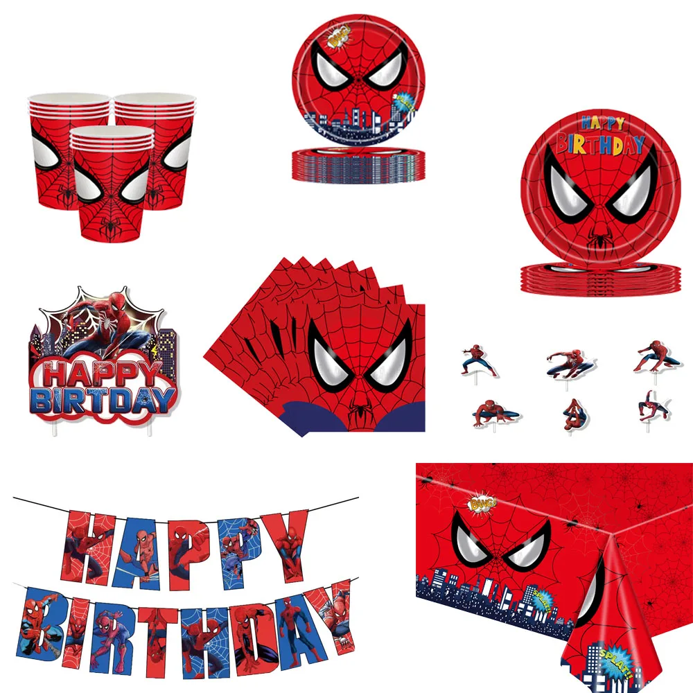 New Disney Red Spiderman Party Spidey Supplies Cup Plate Napkin Tablecloth Party For Boys Birthday Baby Shower Party Decoration