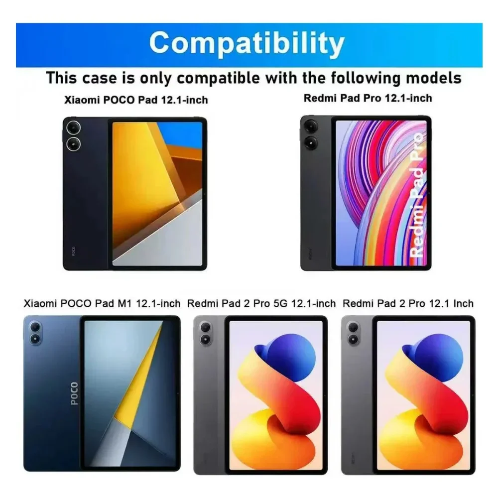 Case for Redmi Pad 2 Pro 12.1/Redmi Pad Pro 12.1-inch, Bluetooth Keyboard Cover for Xiaomi POCO Pad 2024 Pad M1 12.1 Inch 2026