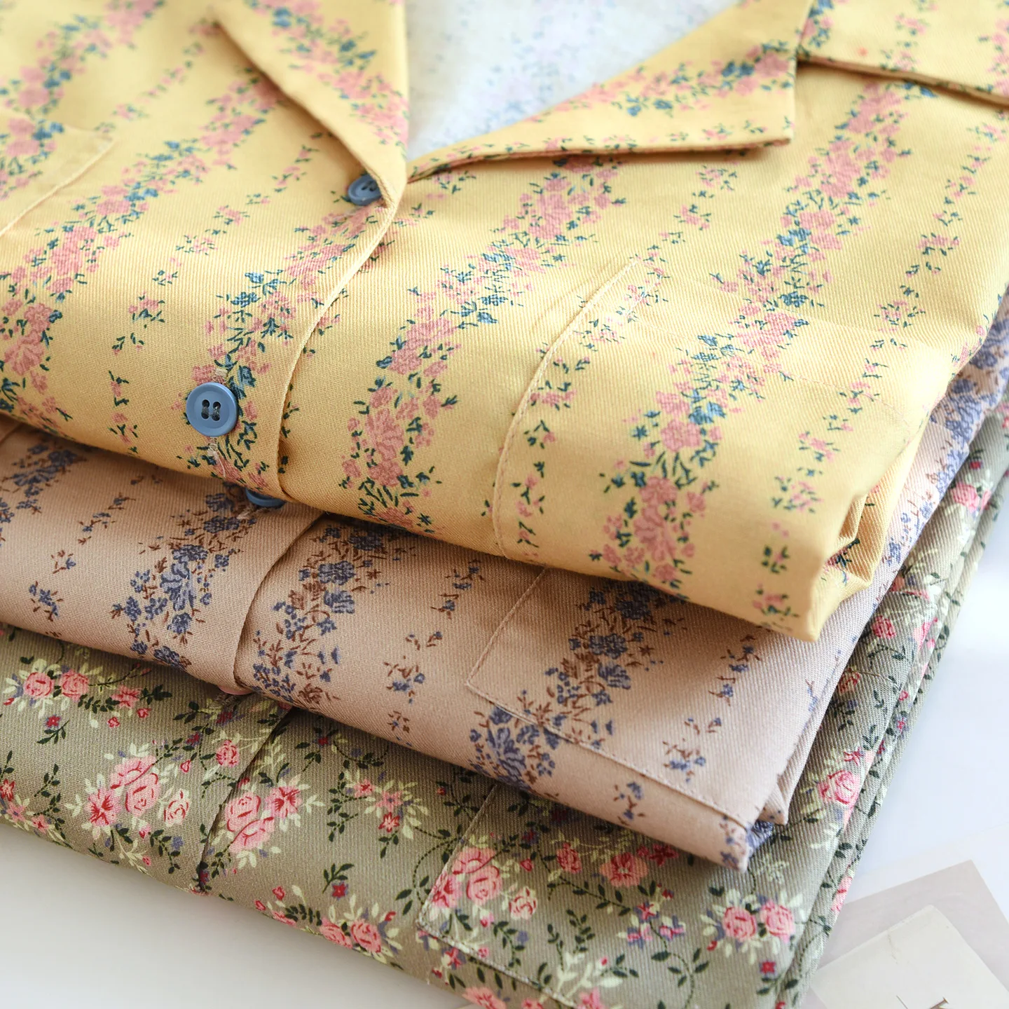 Retro Floral Print 2 Piece Sleepwear Pyjamas New Spring Autumn 100% Cotton Home Wear Women Pajamas Set Night Wear Female Pijama
