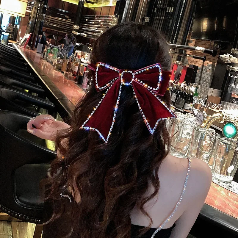 Elegant Fabric Ribbon Velvet Bow Hairpins Hair Clips Barrettes Adult Crystal Hairgrips Korean Headpiece Girls Hair Accessories