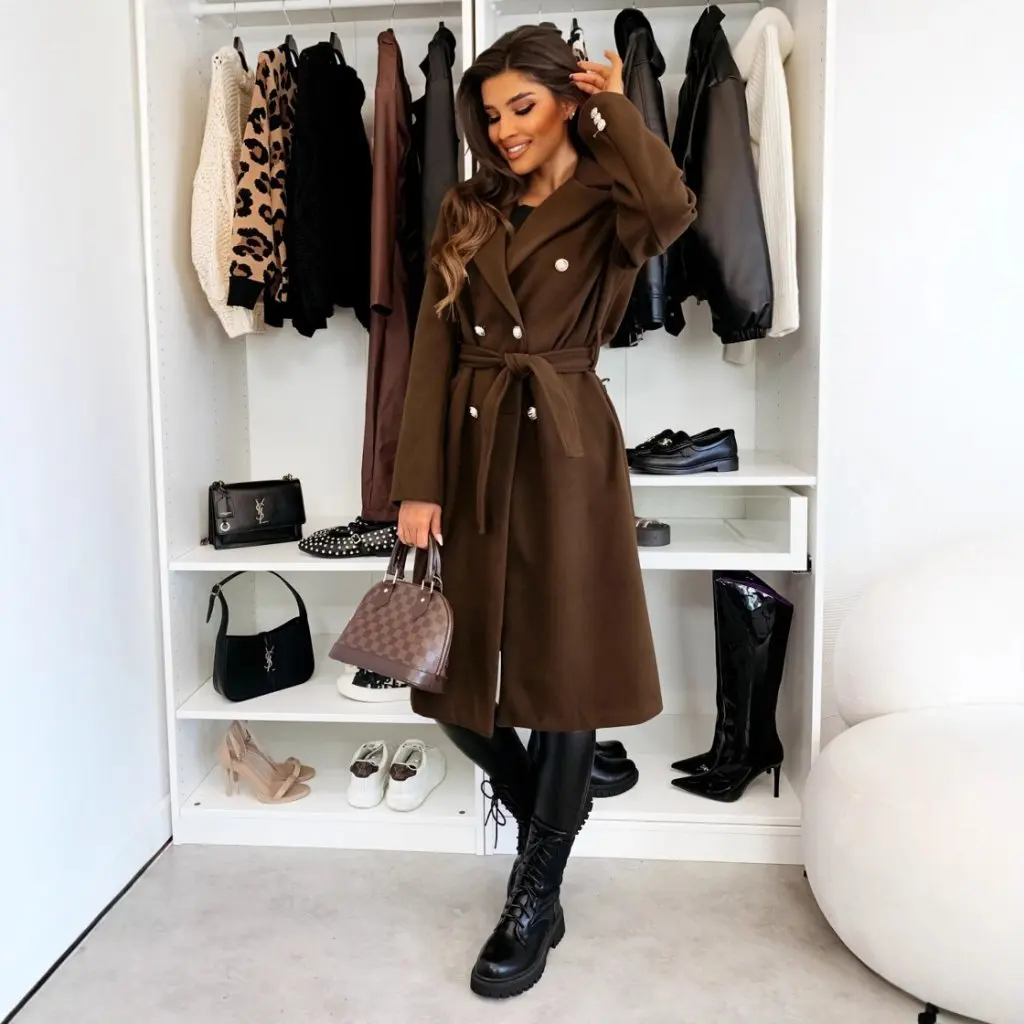

Women's Winter Woolen Coat Double-breasted Strap Solid Color Fashion Simple New Clothing