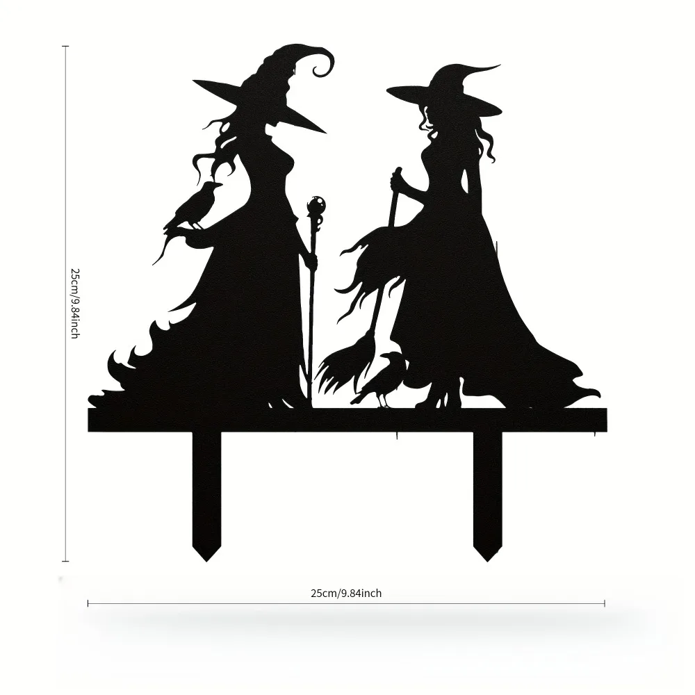 CIFBUY Halloween Art Wall Decor Witch Silhouette Metal Sign Spooky Sisters Black Cat Outdoor Yard Stake Freestanding Decoration