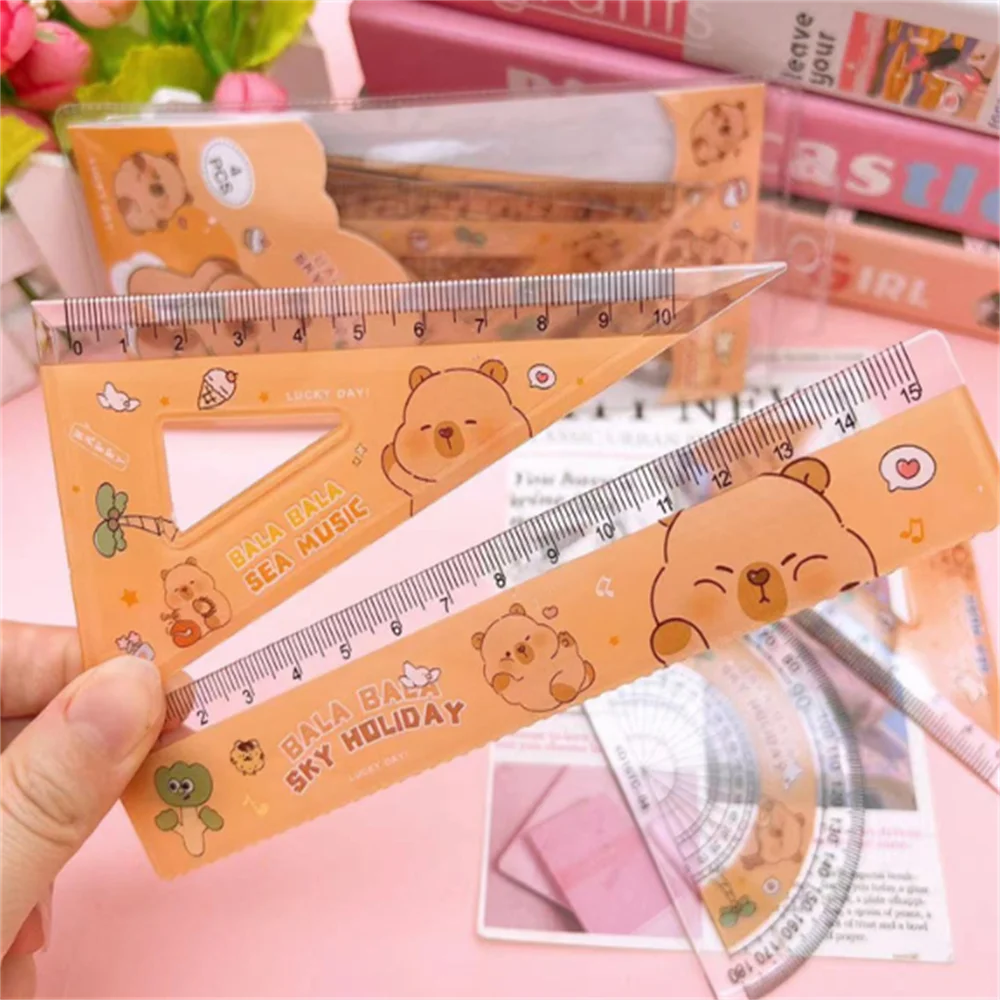 Capybara Rulers Colorful Cute Ruler Set Student Stationery Set Portable 4 Piece Ruler Set For Home Study Art Projects Geometry