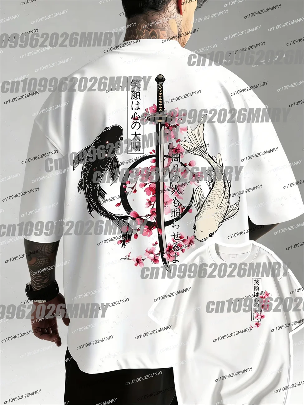 Summer Hot Japanese Yin Yang Koi Fish & Samurai Sword Pattern Cotton Kid T-Shirt Short Sleeve Tees cycling Oversized Unisex Top