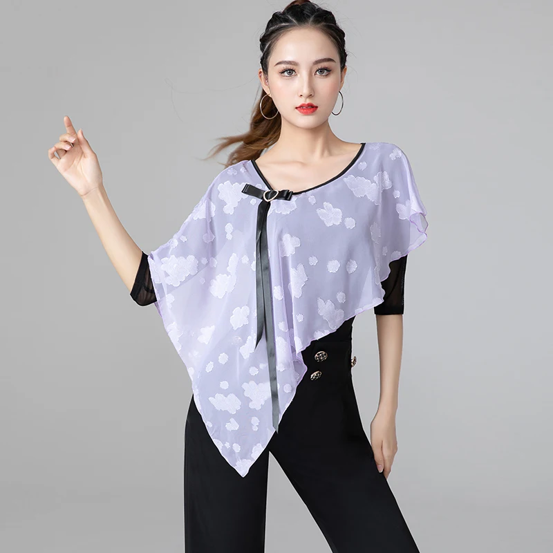 

Latin Dance Tops For Women New Rumba Practice Clothing Modern National Standard Waltz Shawl Half Sleeve One-Piece Shirt DQL6935