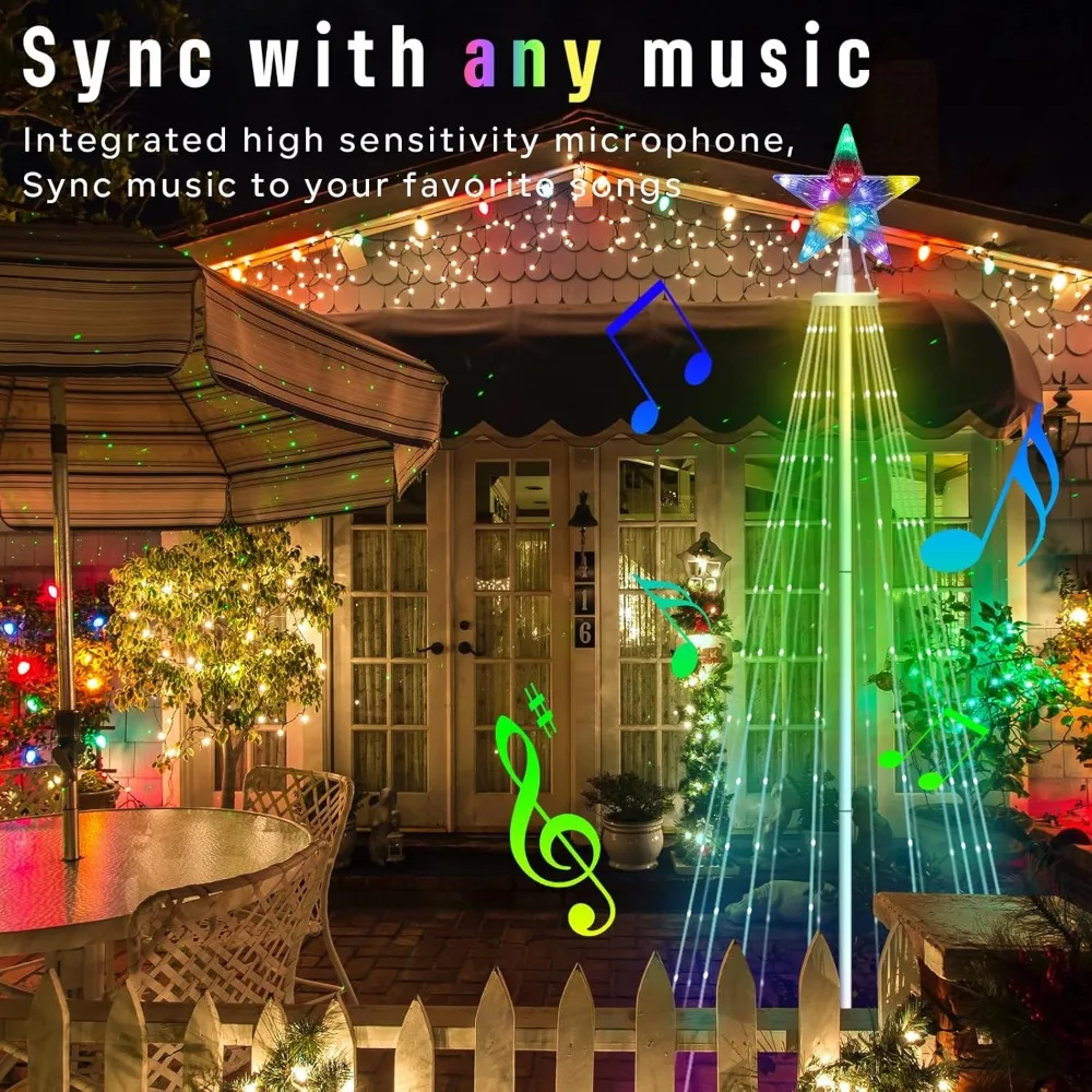 8FT Outdoor Christmas Tree Decorations Smart App Control, 355Leds DIY Patterns Prelit Multicolor Outdoor Christmas Tree Light Sh