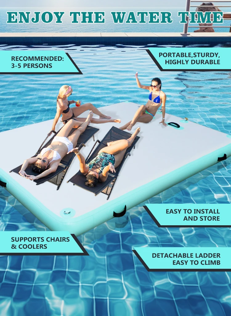 Inflatable Water Platform, High Capacity Drop Stitch PVC Floating Dock Deck, Non-Slip Pad, for River Lake Yacht Mooring