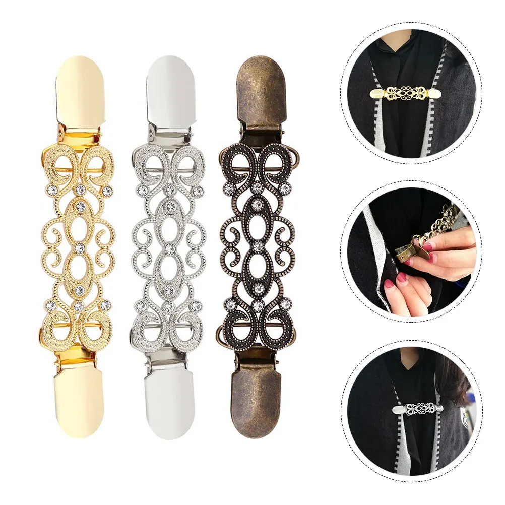 3Pcs Cardigan Clips Sweater Clasps Fashionable Fixed Clothes Pin Stylish Decorative Tighten Clasp for Women Clothing Jewelry
