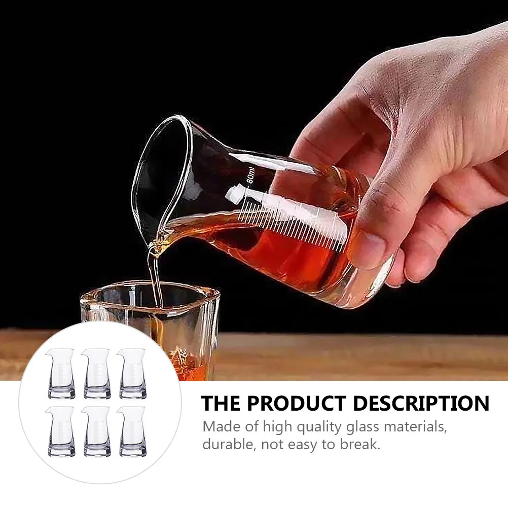 6Pcs 80Ml Glass Measuring Cup Smooth Transparent Body Easy Read Scale Lines for Bar Home Party Liquor Whiskey Vodka Beer Liquid