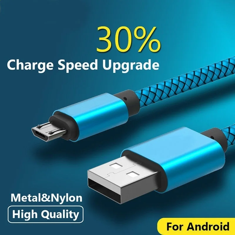 Micro USB Cable Fabric Braided Mricrousb Data Sync Cable Wire Charger Line Fast Charging Cord for Samsung Huawei Android Phone