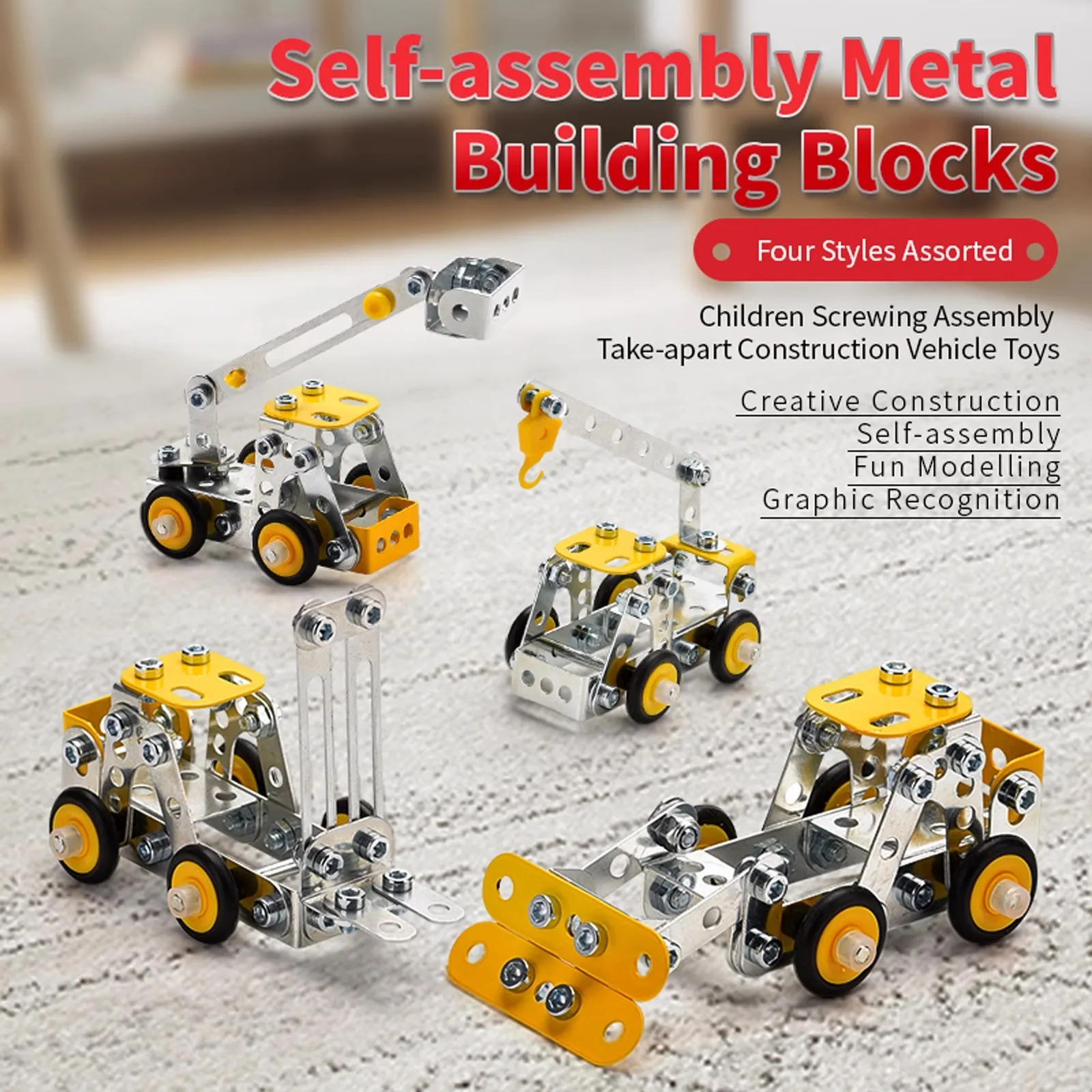 3D Metal Assembly Model Boy Toy Gift Engineering Truck Set Forklift Crane Bulldozer Block Screws And Nuts DIY Children's Toys