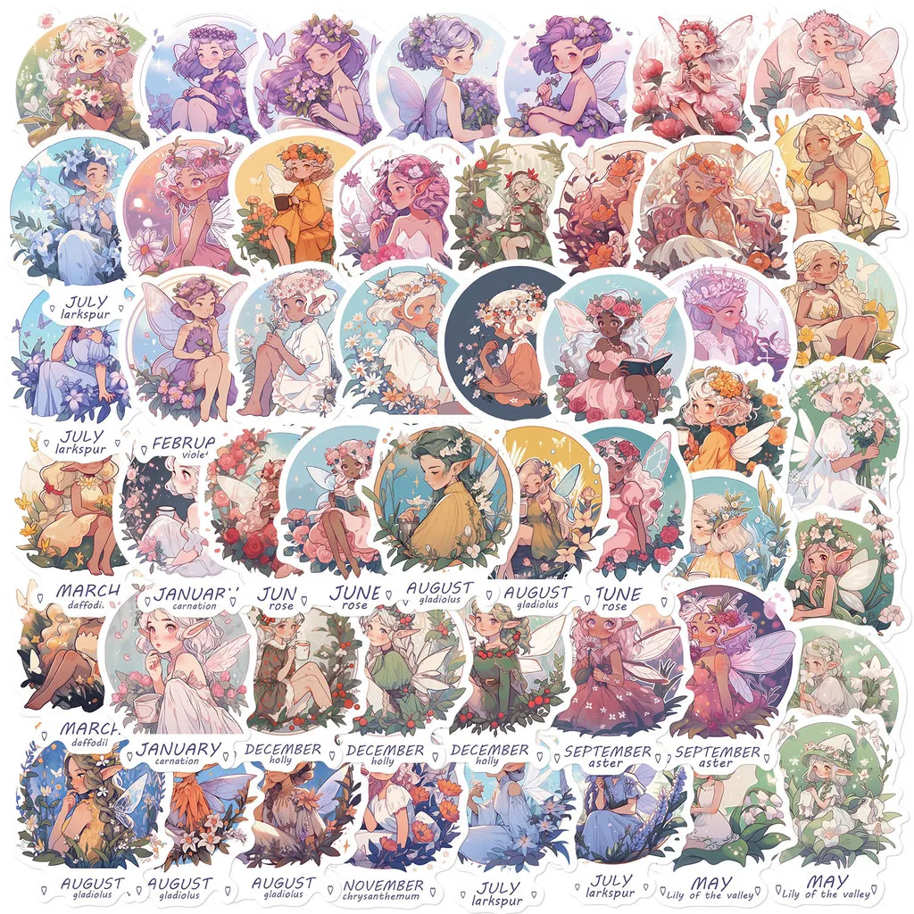 50-Piece Set No Duplicates: Elegant Romantic Graffiti Flower Fairy Series Stickers Personalized Waterproof Giajar Sticker Store