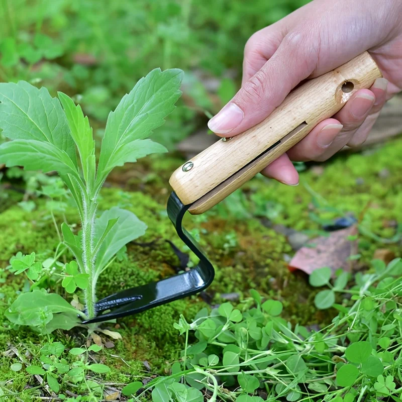 

1 handheld weeding tool - durable metal fork with wooden handle for easy removal of dandelions and weeds, weeding trimmer