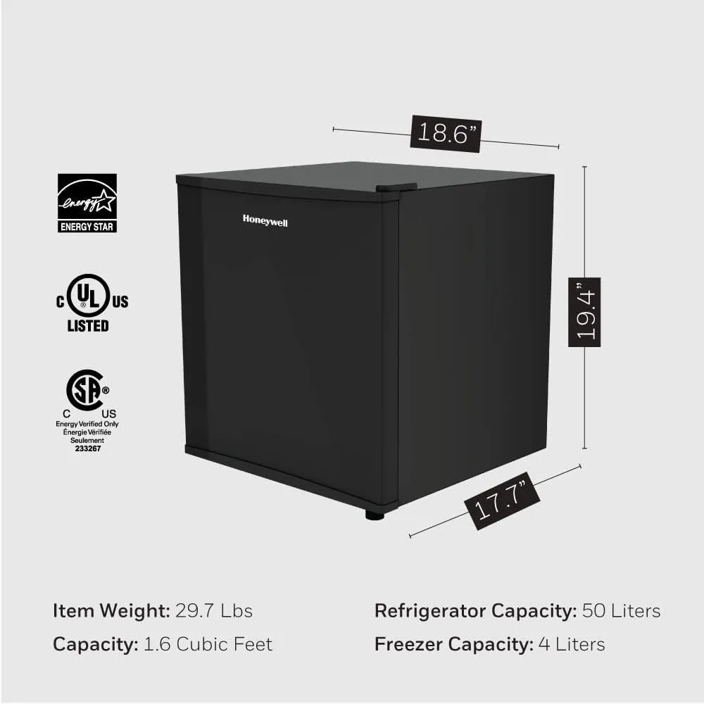 Compact Refrigerator 1.6 Cu Ft Mini Fridge with Freezer, Single Door, Low noise, with Adjustable Temperature Settings, Black