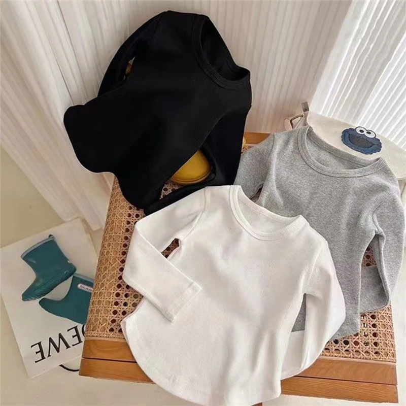 1pcs Children's T-Shirt Boys Girls Sweatshirt Clothes Spring Autumn Long Sleeve Tee Round Neck Kids Casual Solid Tops Clothes
