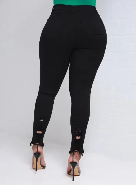 2023 Women's New Hot Selling Fashion Street Trendy Personality Perforated Elastic Tight Denim Pants