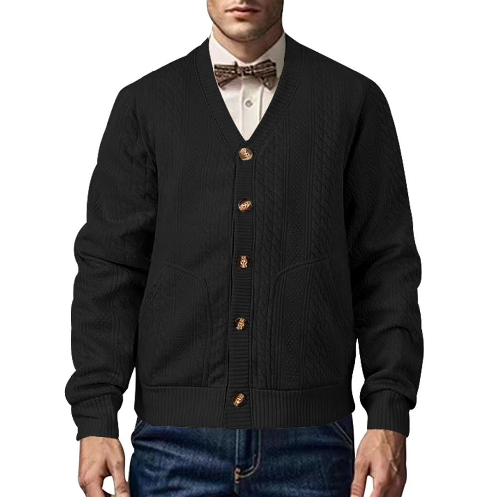 Mens Knitted V Neck Button Cardigan Long Sleeve For Jumper Knitwear Warm Sweater Tops Jacket Blazer Coat