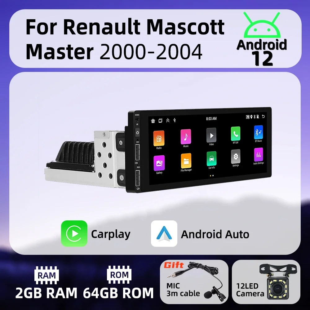 

Автомобильный мультимедийный Android для Renault Mascott Master 2000-2004, 6,9-дюймовый экран, 1-диночное радио, стерео головное устройство, Carplay, авторадио, GPS