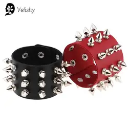 Unique 3 Rows Spikes Rivet Stud Wide Cuff Leather Punk Gothic Rock Unisex Bangle Harness Bracelets for Women Men Jewelry New
