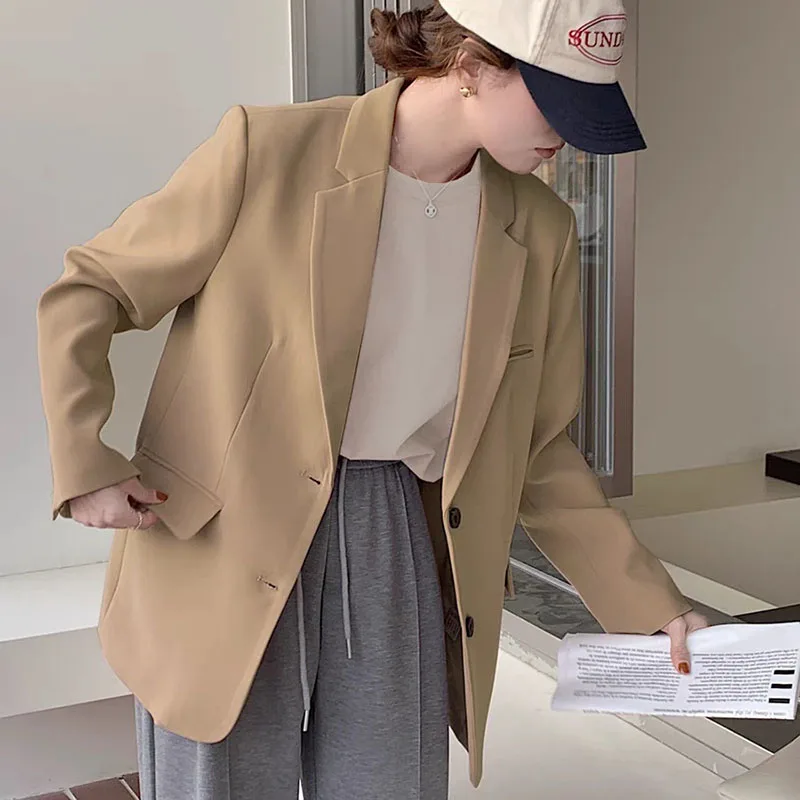 Spring Korean Womens Suit Jackets Chic Casual Blazer Coats Office Fashion Basic Business Outerwears Moms Loose Oversize Blazers