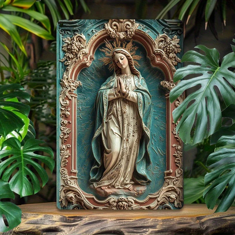 

Charming Virgin Mary Aluminum Wall Art, Vintage Metal Sign for Home Decor, Easy Install in Bedroom, Dining Room & Living Spaces