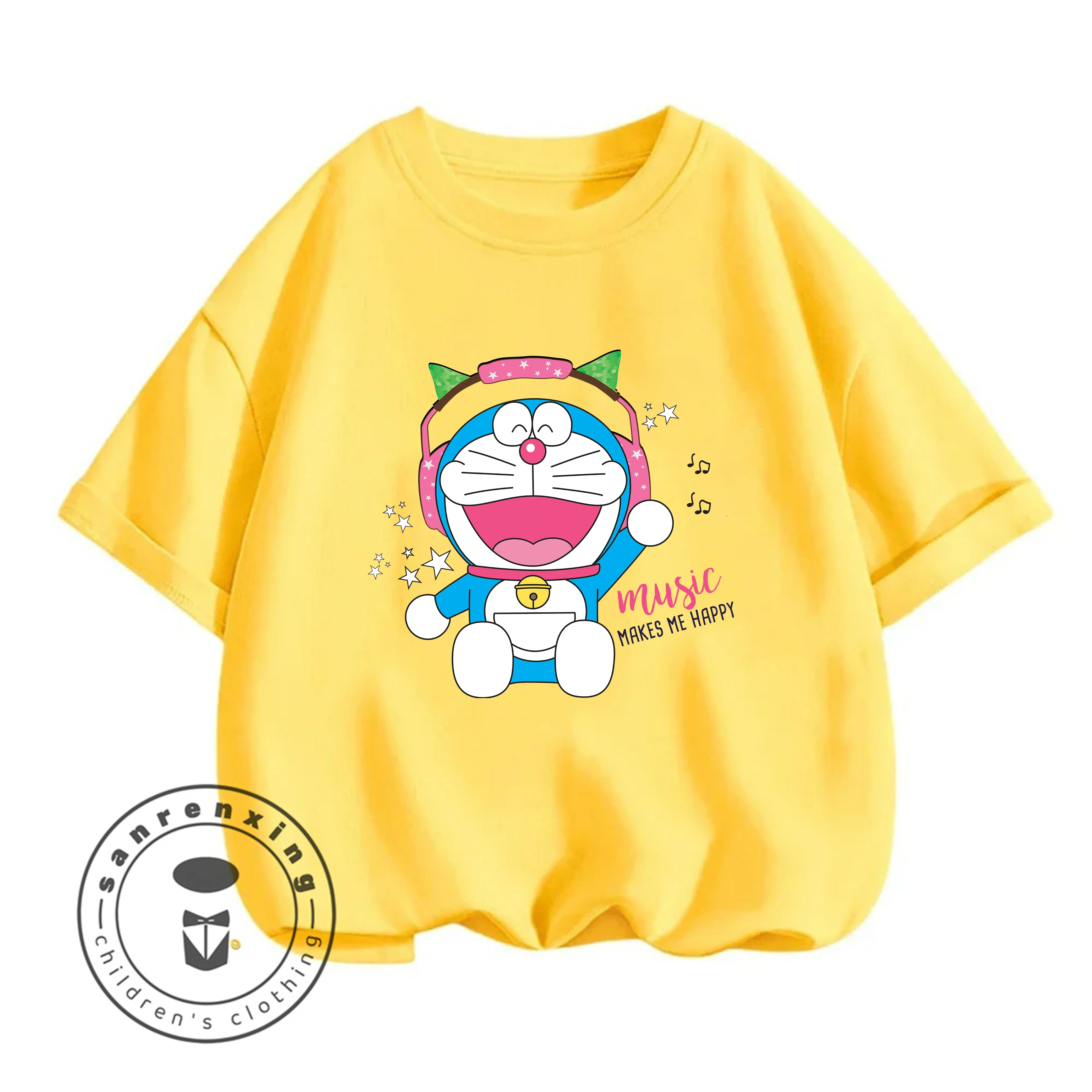 

Детская повседневная футболка в уличном стиле с популярным мультяшным принтом Дораэмон для мальчиков и девочек, летние мягкие удобные топы для детей от 3 до 14 лет