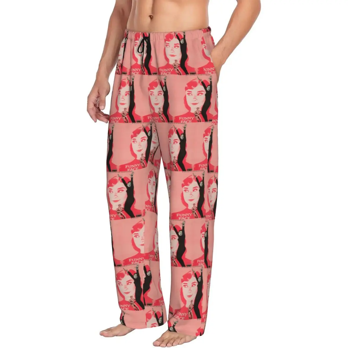 

Custom Audrey Hepburn Men Pajama Pants Lounge Sleep Sleepwear Bottoms with Pockets