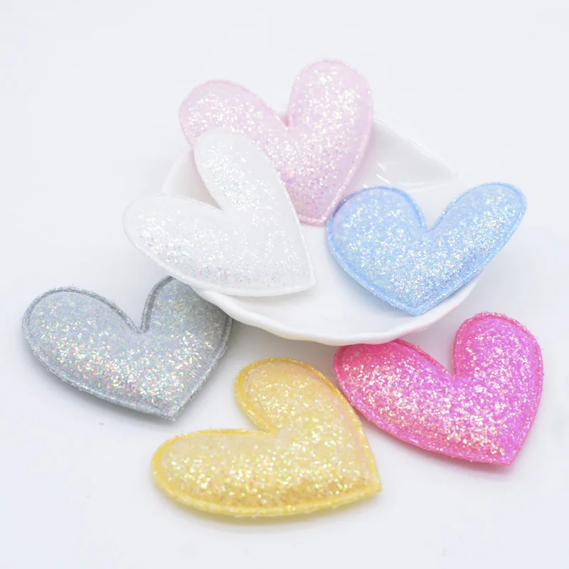 12Pcs Glitter Fabric Padded Heart Applique for DIY Headwear Hair Clips Headbands Decor Baby Hats Clothes Accessoies Patches