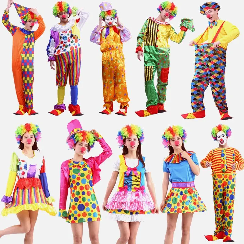 

Adult Halloween Clown Cosplay Wig Nose Trickster Performance Costumes Men's Cotton Traditional Chinese Stage Costume