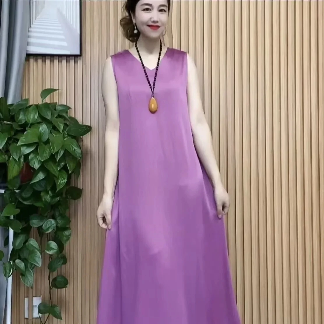 

New in Dresses Women Summer Fashionable V-Neck Solid Loose Robe Elegant Luxury Party Vestidos Retro Loose Fitting Y2K Long Dress