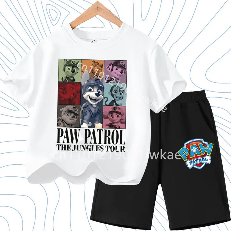 Summer Kids Chase T-shirt Set Boys and Girl Clothing Leisure Paw PatrolShort Sleeve Preschool 3-12 Cartoon Animal Print