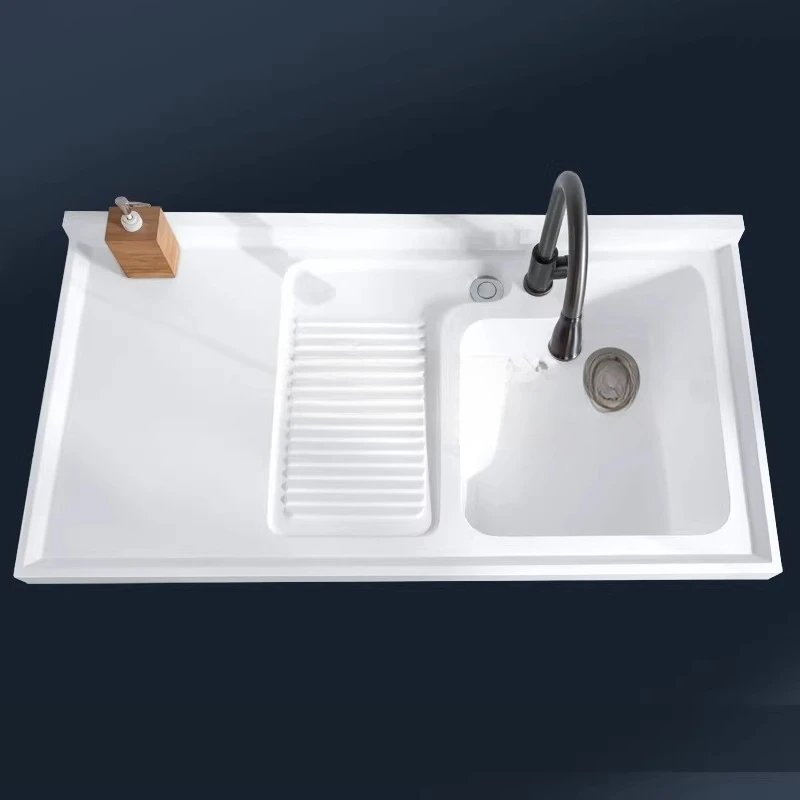Artificial quartz stone laundry basin with rubbing board balcony laundry cabinet basin double sewer laundry sink